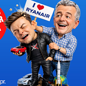 A resposta da companhia aérea irlandesa de baixo custo RyanAir à briga com Elon Musk.