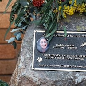 A plaque at Gulgong racecourse commemorating Marina Morel.