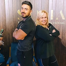 Rebel Wilson with her personal trainer Jono Castano at Soma Collection.