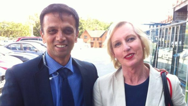 Catherine McGregor with Indian batting master Rahul Dravid in July 2014. 