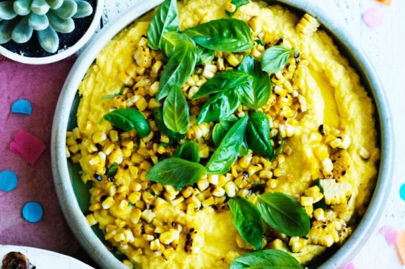 Grilled corn puree to serve alongside turkey.