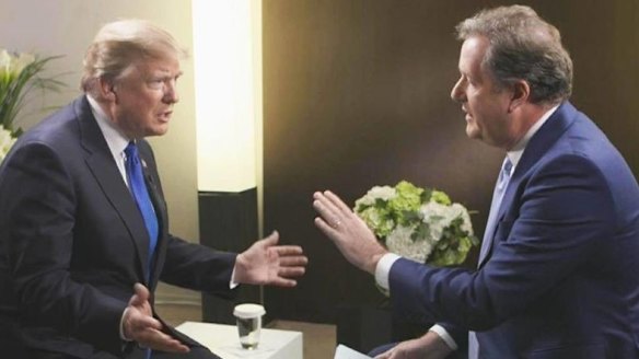 Piers Morgan interviews US President Donald Trump in Davos for British commercial broadcaster ITV.