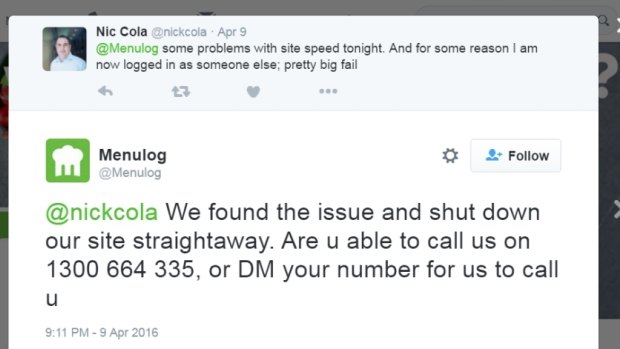 Another Menulog customer complaint on Twitter.