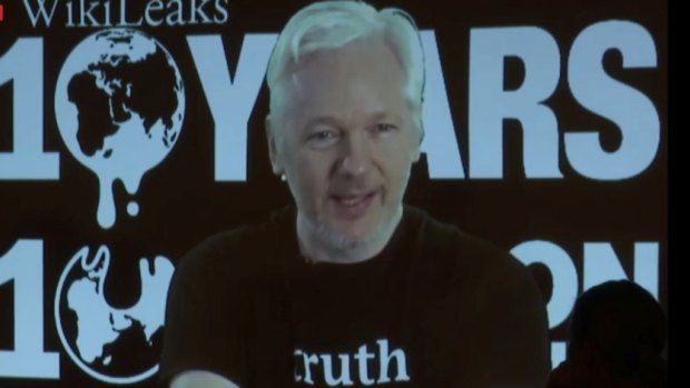 Julian Assange during Tuesday's press conference.