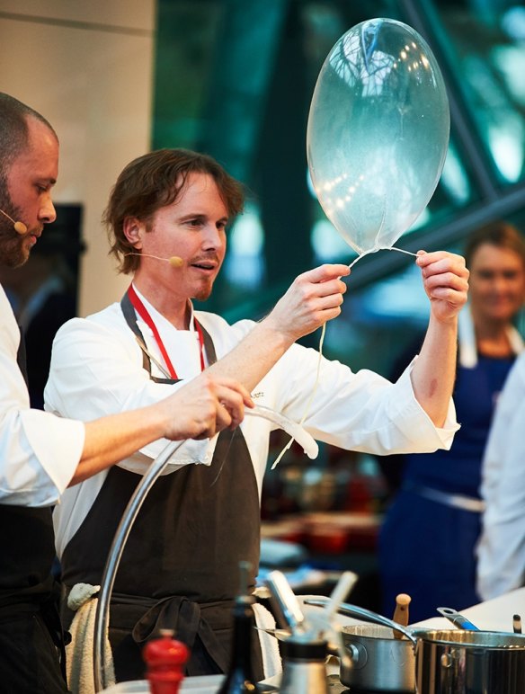 Grant Achatz working his magic at a Melbourne Food and Wine masterclass - he urges us to use more salt.
