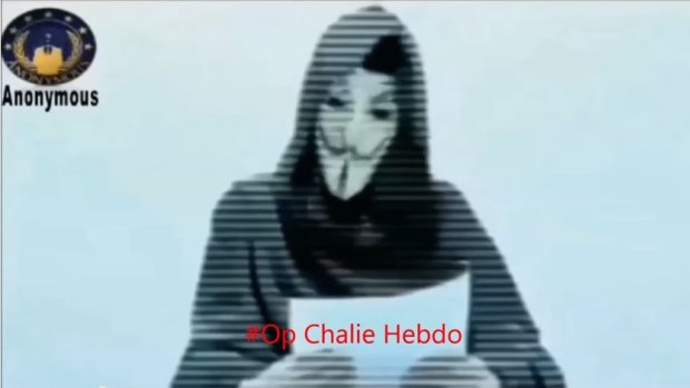 A screengrab of the video posted by hacktivist group Anonymous. 