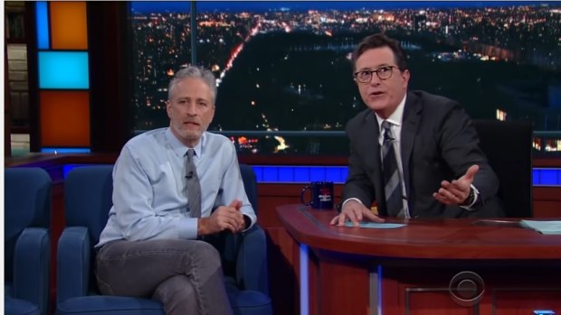 Jon Stewart and Stephen Colbert reunited on Tuesday night.