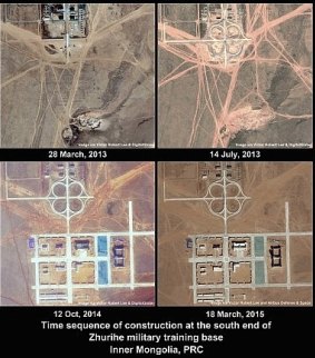 A time sequence of construction at the southern end of Zhurihe military training base in Mongolia. 