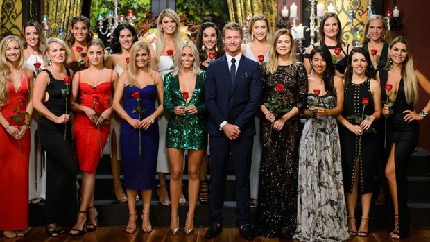 Last year's <i>The Bachelor</i> Richie Strahan with contestants, including Keira Maguire (in the front, second from left).