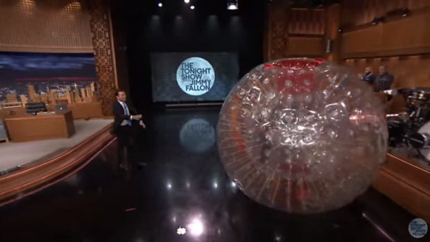 A human hamster ball, his second entrance, was also not enough.
