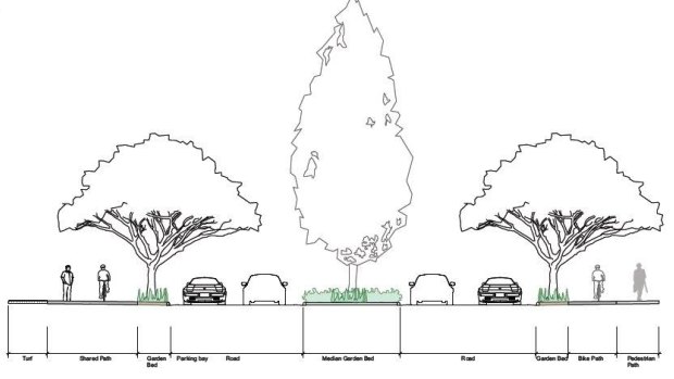 A drawing showing the design of the integrated separated cycle track due to be installed at Northshore Hamilton.