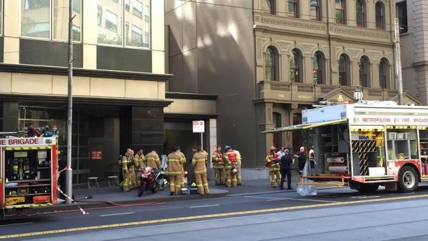 Firefighters outside the Reserve Bank.