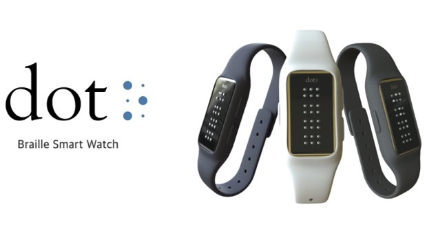 The Dot smartwatch features a refreshable braille display to make phone notification and content readable to the blind.