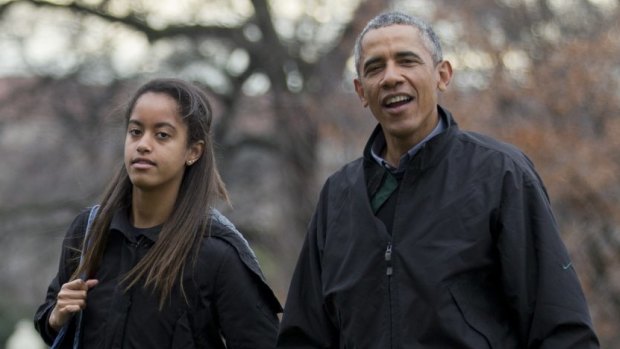 This one is definitely an authentic photograph of Malia Obama, pictured with her father United States President Barack Obama.