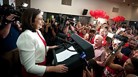 Annastacia Palaszczuk celebrates victory in the 2015 election.