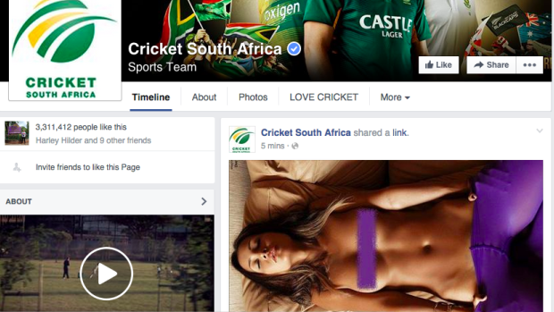 Hijacked: The Cricket South Africa Facebook page was bombarded with unsolicited posts.