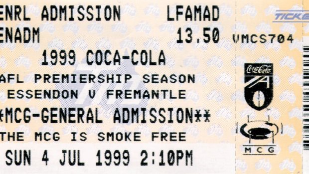 Back in 1999, a footy ticket cost $13.50.