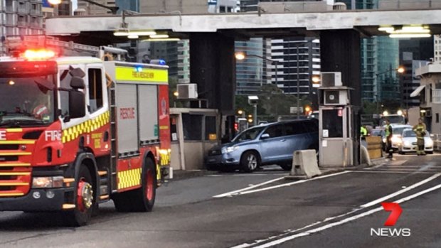 A driver managed to crash into a toll booth on the bridge.