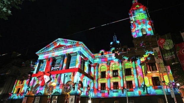 Melbourne Town Hall will again be gift-wrapped in lights this Christmas.