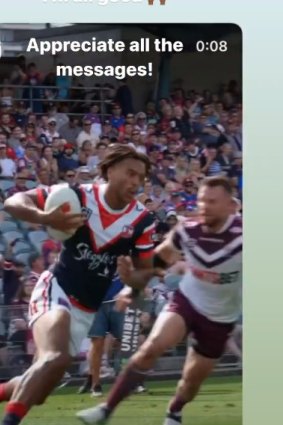 Roosters winger Dominic Young after being sent to hospital on Saturday.