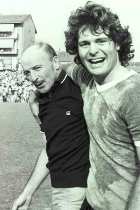 Rene Colusso with Alessandria manager Dino Ballacci after winning promotion in 1980. 