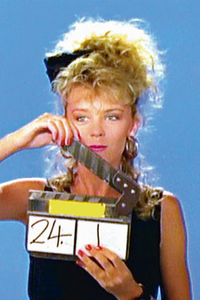 Kylie Minogue filming the video for her first single Locomotion in 1987.