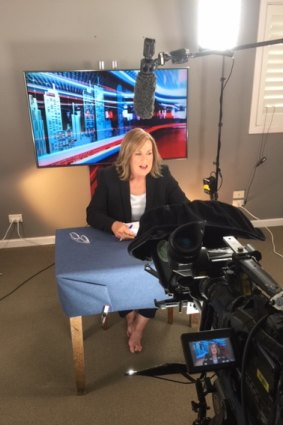 "Technical issues" forced a barefoot Tracy Grimshaw to quit her living room television studio.