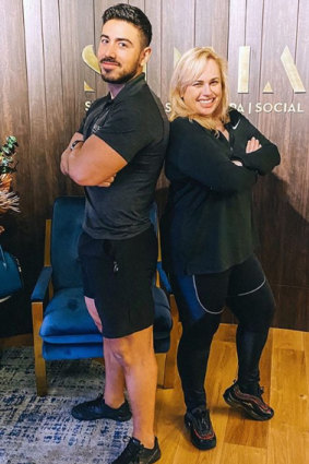 Rebel Wilson with her personal trainer Jono Castano at Soma Collection before opening Acero Gym.