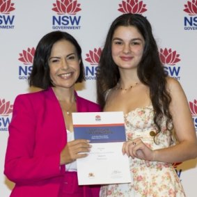 Mya Stanley with Education Minister Prue Car.