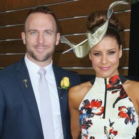 Lauren Phillips and Lachlan Spark attend the Myer marquee during Melbourne Cup Day at Flemington in 2013