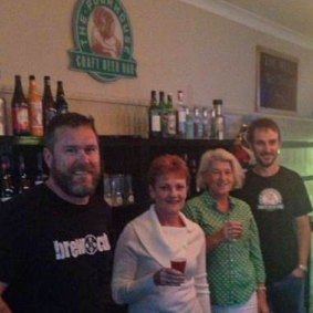 Senator Pauline Hanson visits The Pourhouse craft beer pub in Maitland in 2014. 
