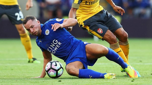 Danny Drinkwater falls during Leicester's 0-0 draw with Arsenal.