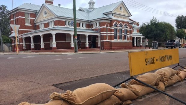 Sand bags are being placed in Northam to protect buildings.