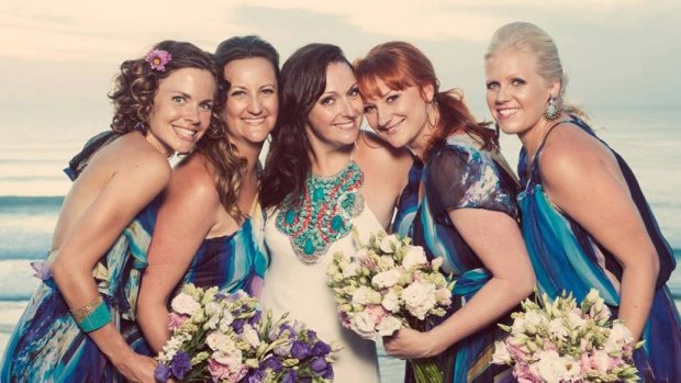 Celeste Barber on her wedding day with her bridesmaids. 