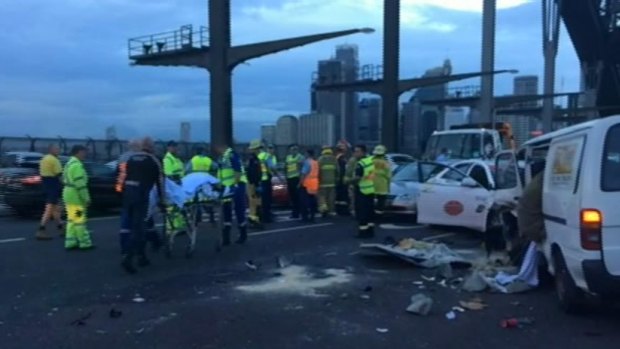 The scene of the crash on the Harbour Bridge on Wednesday morning.