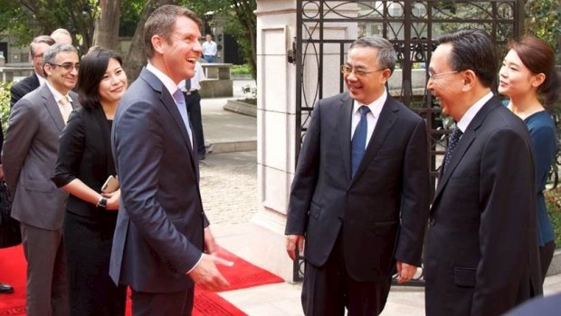 NSW Premier Mike Baird arrives in China.