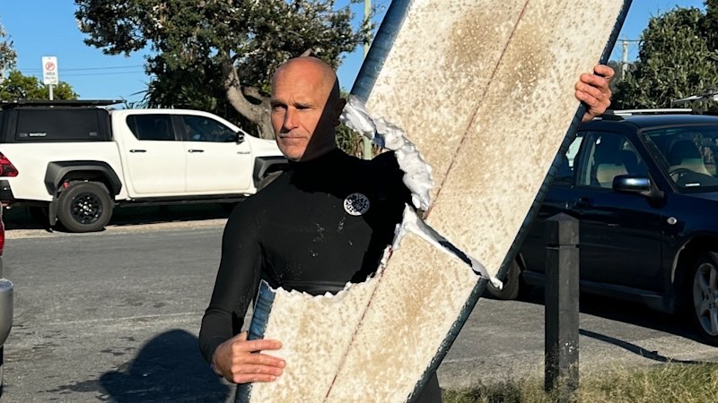 ‘Insane!’ Surfer has miracle escape after shark takes bite out of board