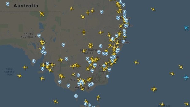 Flights over south-eastern Australia on Sunday night.