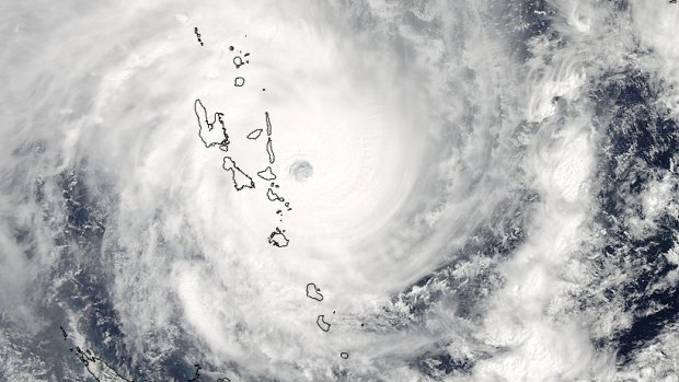 The eye of Cyclone Pam as it passes over Vanuatu.