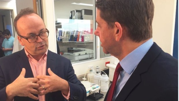 Prince Charles Hospital bionic heart and lung expert Professor John Fraser speaks with Health Minister Cameron Dick.