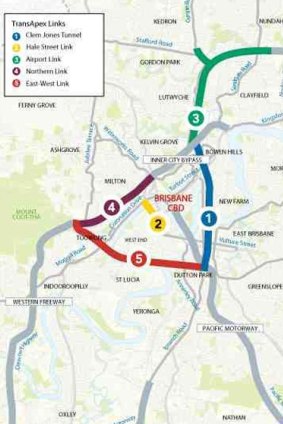 Brisbane City Council's original TransApex plan, which included East-West Link (5).