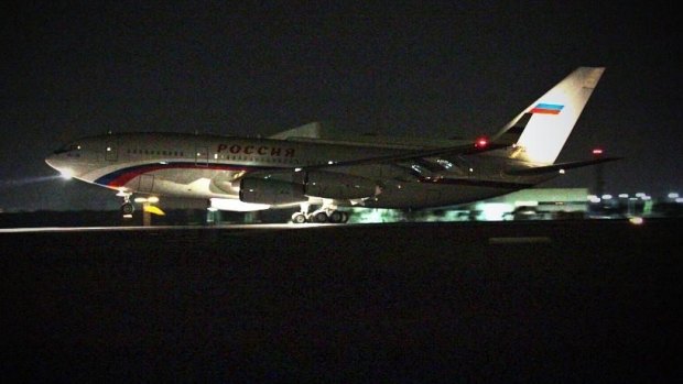 Russian President Vladimir Putin's plane sits on the tarmac at Brisbane Airport.