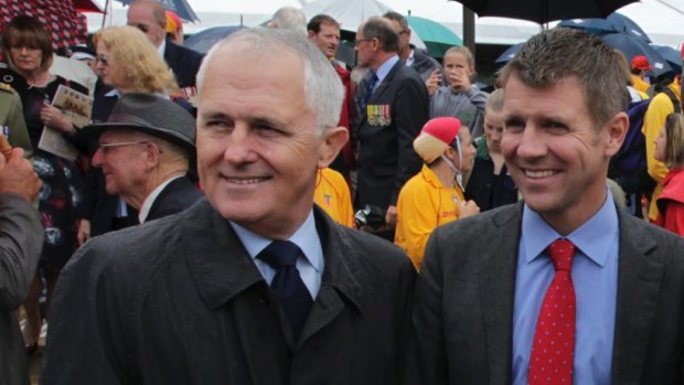 Malcolm Turnbull with Mike Baird at Coogee Beach last year.