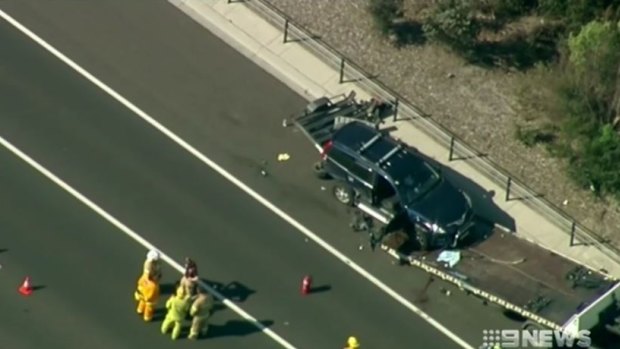 The tow truck driver's arm was severed while stopped in the emergency lane of Peninsula Link. 