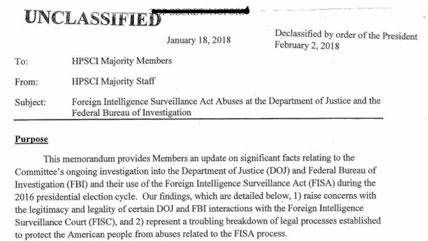 An extract from the Nunes memo which alleged bias in the early stages of the FBI's Russia investigation.