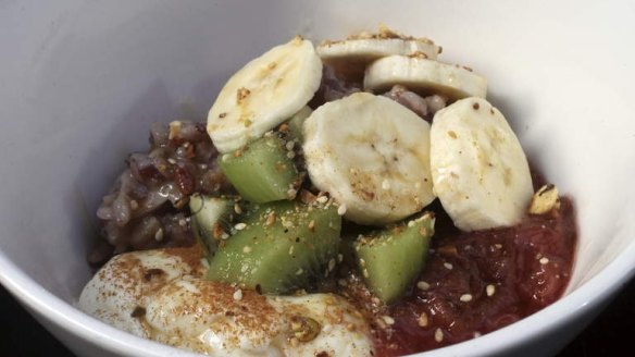 Rice porridge with rhubarb from Room 10 Espresso, Potts Point.