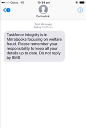 A copy of the text message sent to Centrelink clients.