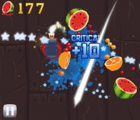 Simplicity: In <i>Fruit Ninja</i>, players swipe the screen to slice fruit.