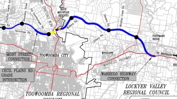 Map of Toowoomba's Second Range Crossing.