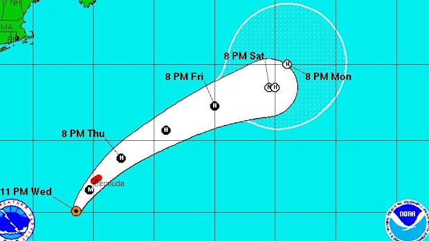 Five-day NOAA forecast for Hurricane Nicole.